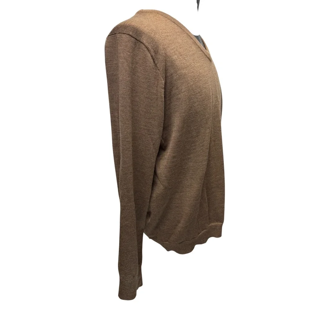 J.Crew Slim Italian Merino Wool V-Neck Sweater Mens Large Brown Tollegno 1900‎